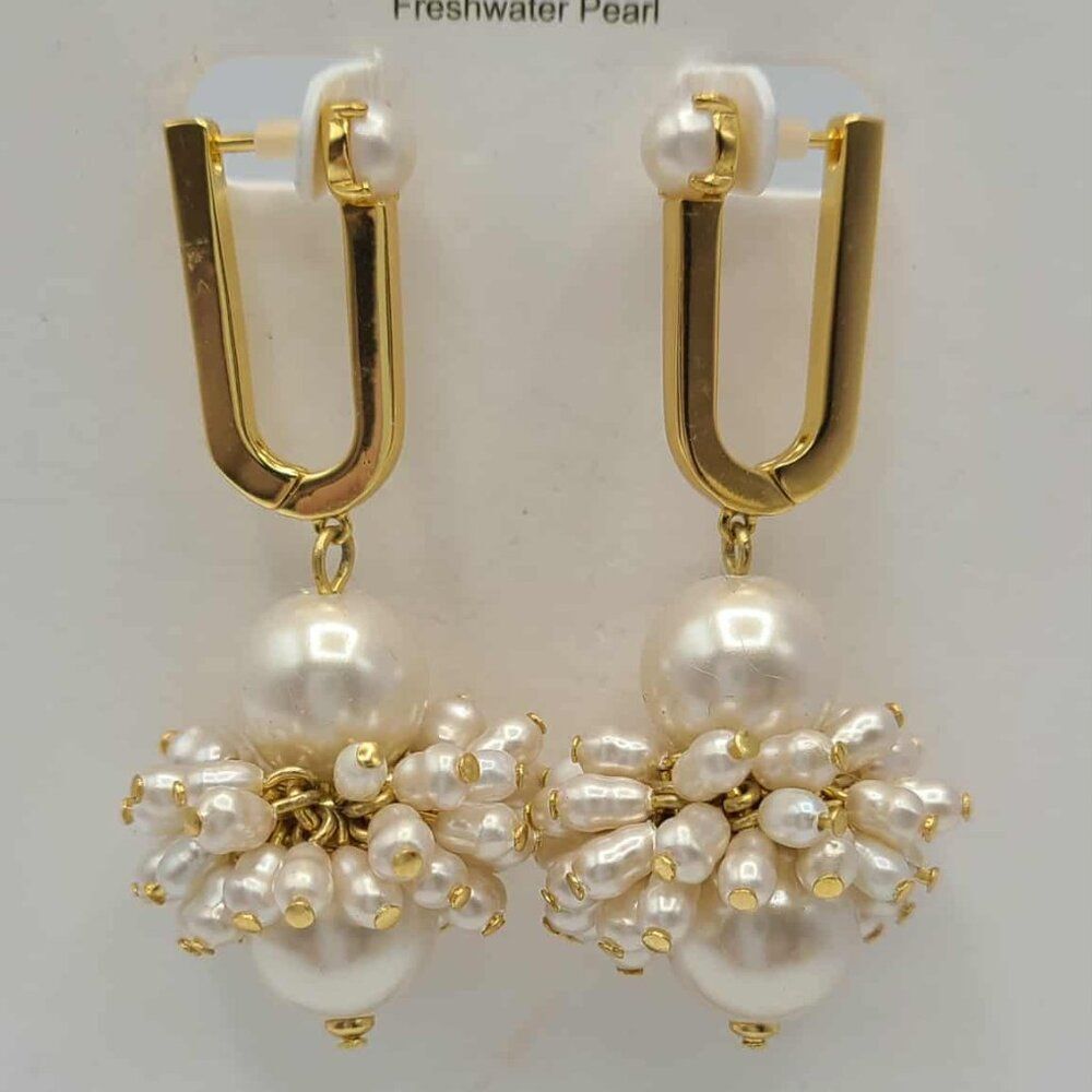 J Crew Gold Tone Cluster Fresh Water Pearl Drop Earrings NWT! NEW!